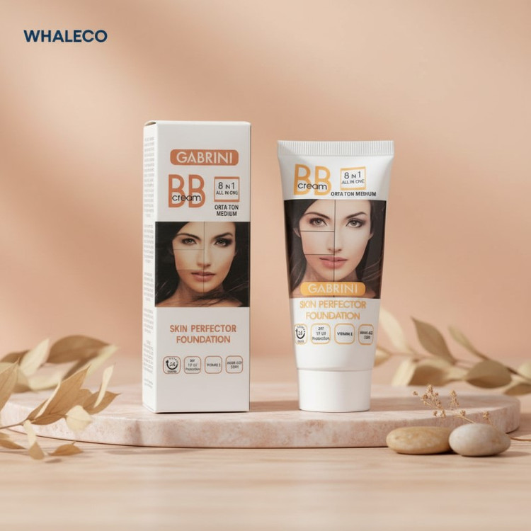 کرم پودر BB مایع گابرینی مدل 8 در 1 شماره 02-M حجم 50 میلیلیتر پوشانندگی بالا SPF 15 رنگ مدیوم مناسب انواع پوست