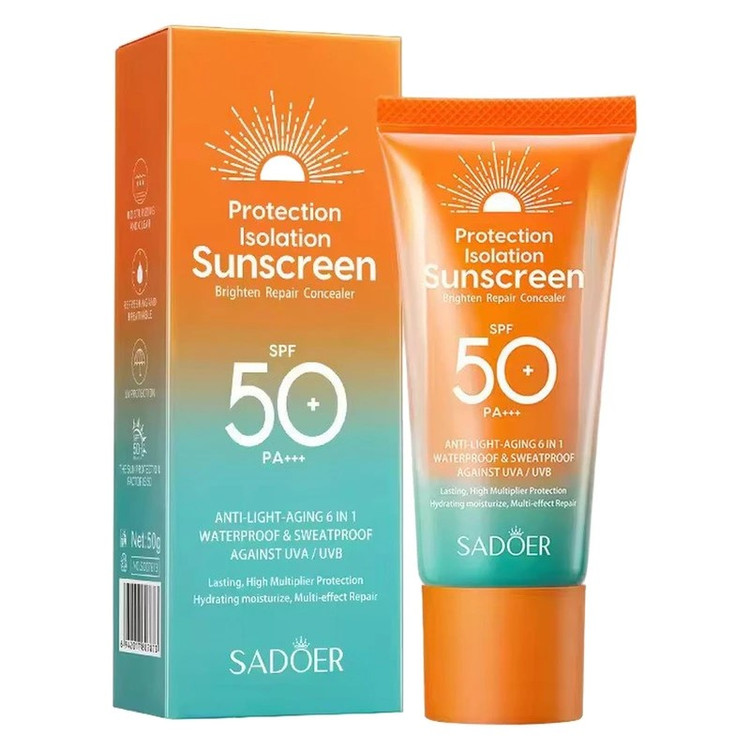 کرم ضد آفتاب بی رنگ سادور SPF 50 مدل Double Barrel Multi-Care محافظ UVA UVB و PA+++ ضد حساسیت ضد چروک و ضد پیری مناسب انواع پوست وزن 50 گرم