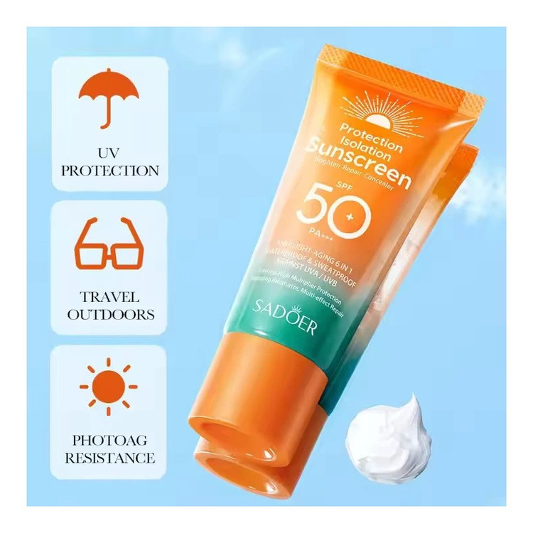 کرم ضد آفتاب بی رنگ سادور SPF 50 مدل Double Barrel Multi-Care محافظ UVA UVB و PA+++ ضد حساسیت ضد چروک و ضد پیری مناسب انواع پوست وزن 50 گرم