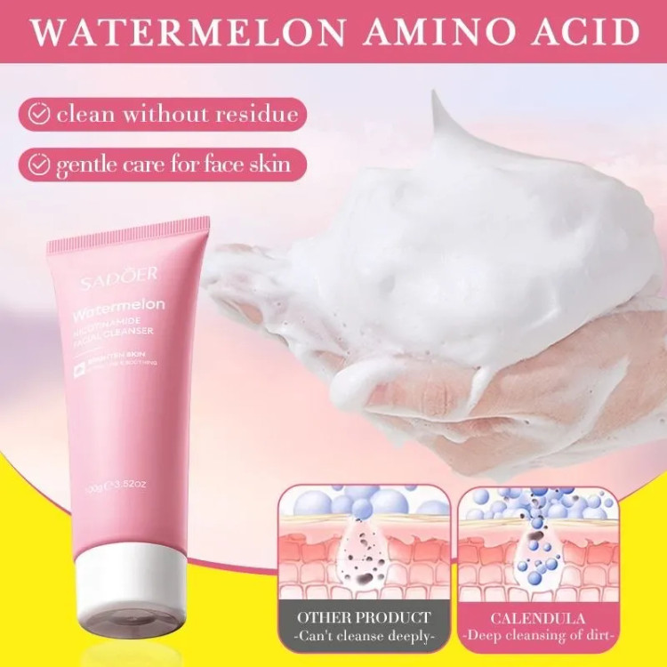 فوم شستشوی صورت هندوانه سادور مدل WATERMELON روشن کننده و درخشان کننده پوست، رفع خشکی و کدری پوست وزن ۱۰۰ گرم