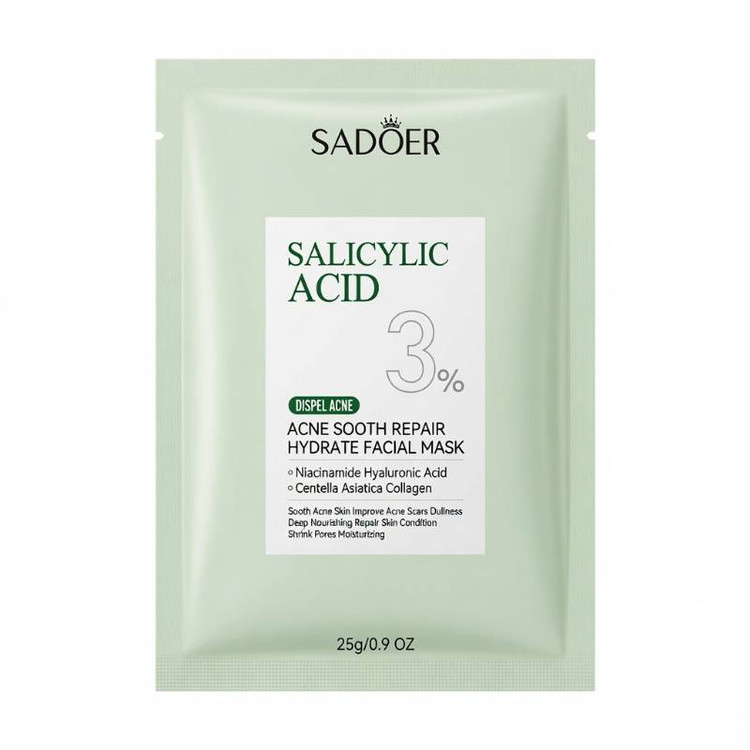 ماسک صورت سالیسیلیک اسید سادور مدل Salicylic Acid 3% مناسب پوست های چرب و مستعد آکنه آبرسان و ترمیم کننده پوست مجموعه ۳ عددی