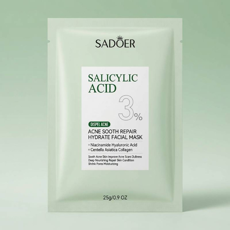 ماسک صورت سالیسیلیک اسید سادور مدل Salicylic Acid 3% مناسب پوست های چرب و مستعد آکنه آبرسان و ترمیم کننده پوست مجموعه ۳ عددی