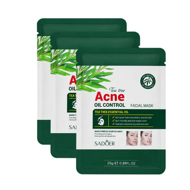 ماسک صورت عصاره درخت چای سادور مدل TEA TREE تغذیه و تقویت کننده پوست برطرف کننده خشکی و زبری پوست مجموعه ۳ عددی