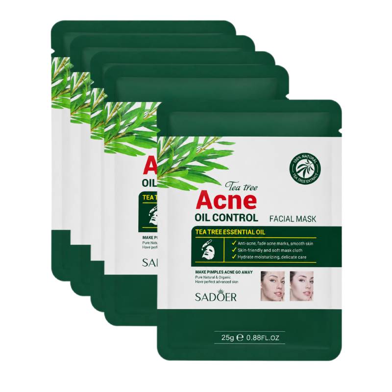 ماسک صورت عصاره درخت چای سادور مدل TEA TREE طبیعی و اورگانیک تغذیه کننده و تقویت کننده پوست برطرف کننده خشکی و زبری پوست مجموعه ۵ عددی