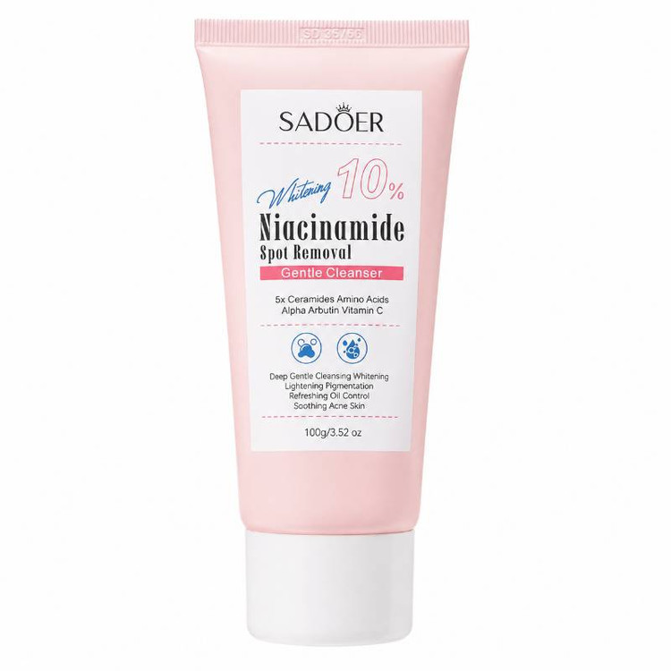 فوم شستشوی صورت سادور مدل NIACINAMIDE حاوی نیاسینامید ۱۰٪ پاک کننده آرایش ۲۴ ساعته ضد لک و روشن کننده ۱۰۰ میلیلیتر