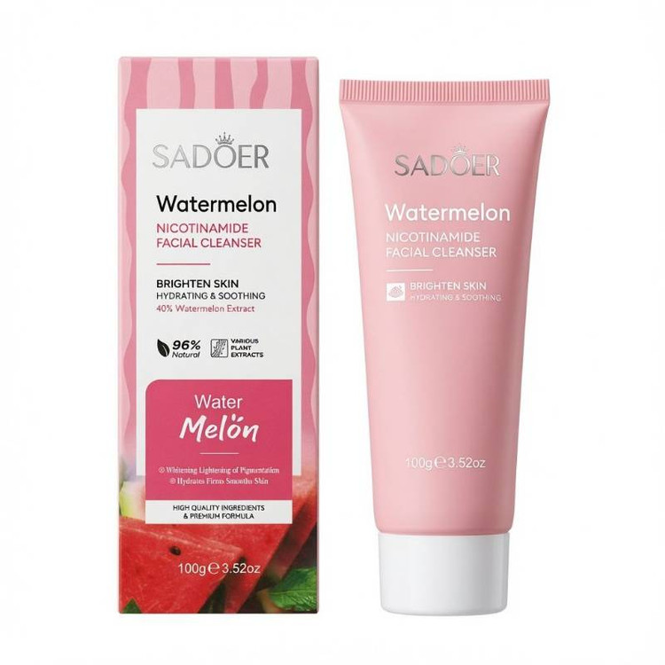 فوم شستشوی صورت هندوانه سادور مدل WATERMELON روشن کننده و درخشان کننده پوست، رفع خشکی و کدری پوست وزن ۱۰۰ گرم
