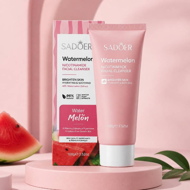 فوم شستشوی صورت هندوانه سادور مدل WATERMELON روشن کننده و درخشان کننده پوست، رفع خشکی و کدری پوست وزن ۱۰۰ گرم