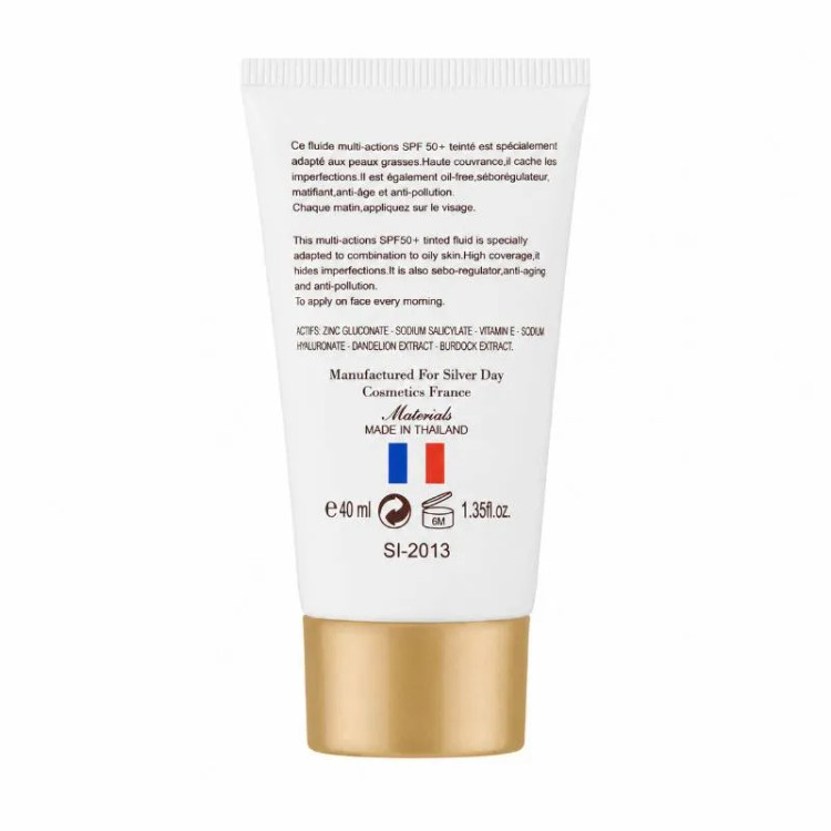 ضد آفتاب رنگی سیلور دی مدل PEAUX GRASSES رنگ بژ روشن مایع شماره ۰۱ مخصوص پوست چرب SPF 50 حجم ۴۰ میلی لیتر